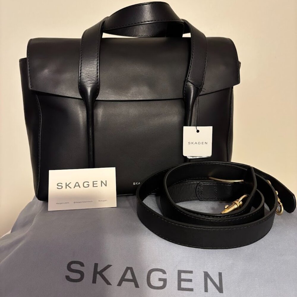 NEW SKAGEN Black Color Leather Handbag and Dust Bag